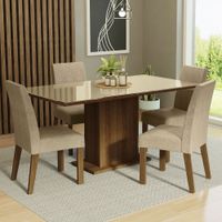 Juego de Comedor Avril con 4 Sillas con Tablero de Madera y Cubierta de Cristal Marrón/Crema/Imperia