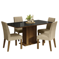 Juego de Comedor Avril con 4 Sillas con Tablero de Madera y Cubierta de Cristal Marrón/Negro/Imperia