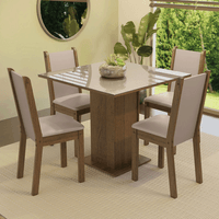 Juego de Comedor Tifani con 4 Sillas con Tablero de Madera y Cubierta de Cristal Marrón/Crema/Beige