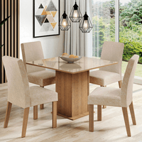 Juego de Comedor Evelin con 4 Sillas con Tablero de Madera y Cubierta de Cristal Marrón/Crema/Imperi