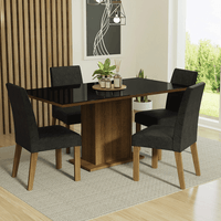 Juego de Comedor Avril con 4 Sillas con Tablero de Madera y Cubierta de Cristal Marrón/Negro/Oxford