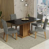 Juego de Comedor Marilia con 4 Sillas con Tablero de Madera y Cubierta de Cristal Marrón/Negro/Silve
