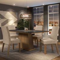 Juego de Comedor Sabrina con 4 Sillas con Tablero de Madera y Cubierta de Cristal Marrón/Negro/Imper