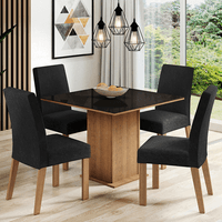Juego de Comedor Evelin con 4 Sillas con Tablero de Madera y Cubierta de Cristal Marrón/Negro/Oxford
