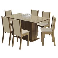 Juego de Comedor Moscou Plus con 6 Sillas Tablero de Madera y Cubierta de Cristal Marrón/Crema/Beige