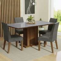 Juego de Comedor Avril con 4 Sillas con Tablero de Madera y Cubierta de Cristal Marrón/Gris/Silver