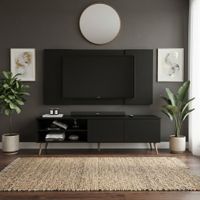 Centro de Entretenimiento 65"" Caxias Mesa de TV y Panel Movenda Negro con Patas de Madera