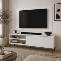 Centro de Entretenimiento 65"" Caxias Mesa de TV y Panel Movenda Blanco con Patas de Madera