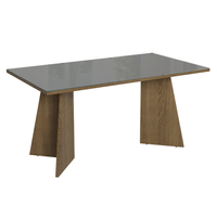 Mesa de Comedor Rectangular 6 Puestos 5389 con Tablero de Madera y Cristal Marrón/Gris