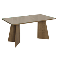 Mesa de Comedor Rectangular 6 Puestos 5389 con Tablero de Madera y Cristal Marrón/Crema