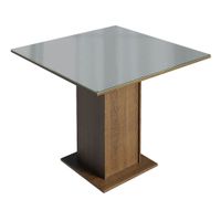 Mesa de Comedor Cuadrada 4 Puestos Tablero de Madera y Cubierta de Cristal Marrón/Gris