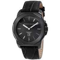 Reloj Perry Ellis Decagon 42 08007-01 Fecha Acero Inoxidable Correa de Cuero y Dial Negro