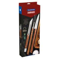 Kit para asado Tramontina de acero inoxidable y madera con pinza, 3 piezas.