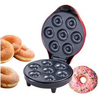 Mini Máquina De Donas Eléctrica Antiadherente Para 7 Minidonas Rojo con Negro