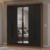 Ropero Netuno 6 Puertas 4 Cajones 2 Espejos Marrón/Negro/Negro