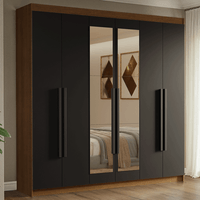 Ropero Venus 6 Puertas 4 Cajones 2 Espejos Marrón/Negro/Negro