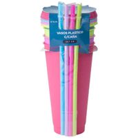 Set Vasos DECO HOME Plástico C/Caña 4un