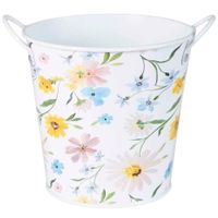 Macetero DECO HOME Metálico Flores Acuarela