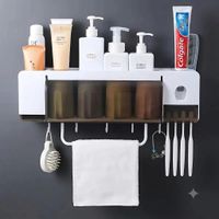 Porta Cepillos Multifuncion Dispensador de Pasta Dientes Jabón Toallero y  4 Vasos