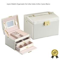 Joyero Maletín Organizador de Collar Aretes Anillos 3 Pisos Blanco