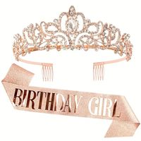 Set tiara y banda cumpleaños escarchada Birthday Girl oro rosa