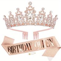 Set tiara y banda cumpleaños escarchada Birthday Queen oro rosa