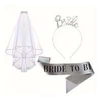 Set x 3 accesorios plateado vincha, banda escarchada y velo largo para la novia bride to be despedid