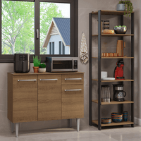 Kit Mueble de Cocina 105 cm + Estante Organizador Multiuso 5 Niveles Marrón