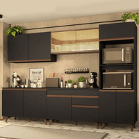 Mueble de Cocina Integral Reims 310 cm con Encimera Negro/Marrón 01