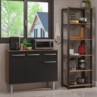 Kit Mueble de Cocina 105 cm + Estante Organizador Multiuso 5 Niveles Marrón/Negro