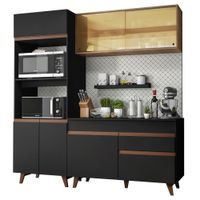 Mueble de Cocina Integral Reims 190 cm con Encimera Negro/Marrón 02