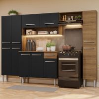 Mueble de Cocina Integral Emilly Hit 261 cm Marrón/Negro/Marrón