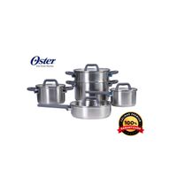 Juego de Ollas 9 piezas Acero inoxidable Oster Beauford acabado plata