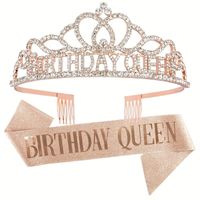 Set tiara y banda cumpleaños escarchada oro rosa Birthday Queen