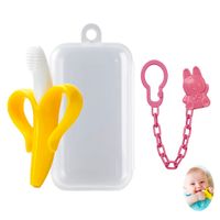 Mordedor Banana Amarillo Con Cadena Baby Froggie Conejo Rosado Para Bebe