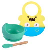 Pack Babero Hipopotamo con Cuenco Turquesa con cuchara Baby Froggie para bebe