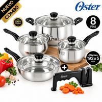 Combo Juego de Ollas Oster Rametto 8 piezas Acero Inoxidable & Afilador Oster 92016-01