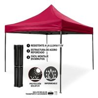 Carpa Para Jardín Y Exterior Con Toldo Plegable De Lona IMPERMEABLE 3x3 metros Color Rojo - copy - c