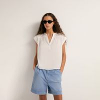 Blusa Mujer Sfera Satinado Pico Blanco