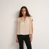 Blusa Mujer Sfera Satinado Pico Beige