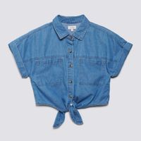Blusa Manga Corta Teen Niña Chambray Nudo Zubito