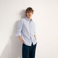 Camisa Hombre Sfera Lino Rayas Azul