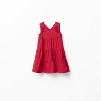 Vestido Niña Sfera Rayas Lino Beige Rojo