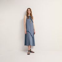 Vestido Mujer Sfera Fleco Adorno Azul