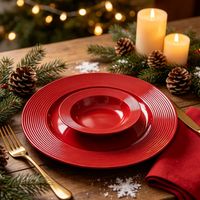 Plato De Sitio Borde Lineas Rojo 33Cm