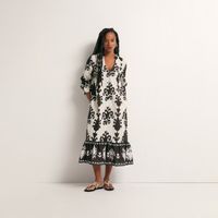 Vestido Mujer Sfera Estampado Con Lino Chocolate