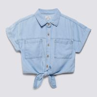 Blusa Manga Corta Teen Niña Chambray Nudo Zubito