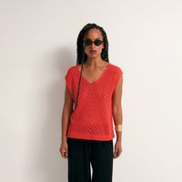 Top Cuello Pico Mujer Sfera Calado Coral