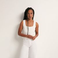 Chaleco Mujer Sfera Lino Escote Redondo Blanco