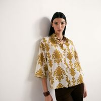 Blusa Mujer Sfera Estampada Con Lino Kaki